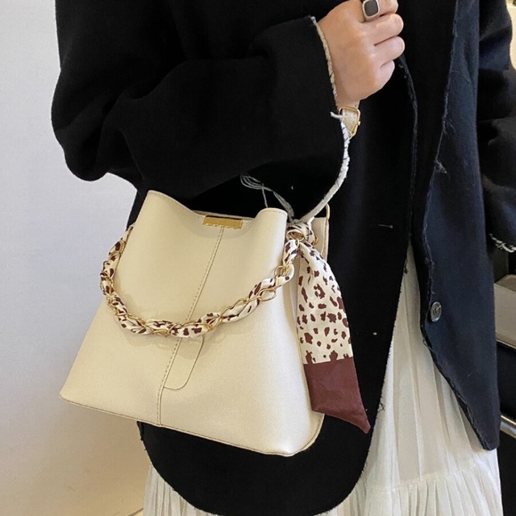 Boho Off White Vegan Leather Scarf Detail Crossbody Bag - Picture 4 of 6